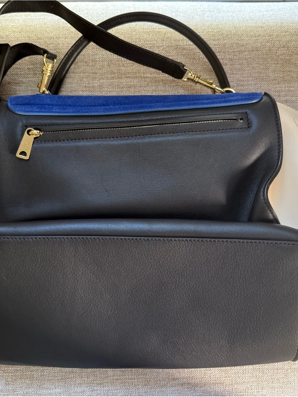Celine Tricolor Satchel in Royal Blue, Black & Cream - Picture 2 of 2